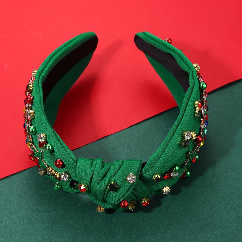 MOLOCH Christmas Headband for Women Beaded Green Christmas Tree Knotted Headband Jeweled Crystal Xmas Head Band Xmas Decorations Gifts - Image 3